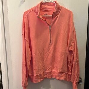 Aerie Coral Half-Zip Sweatshirt